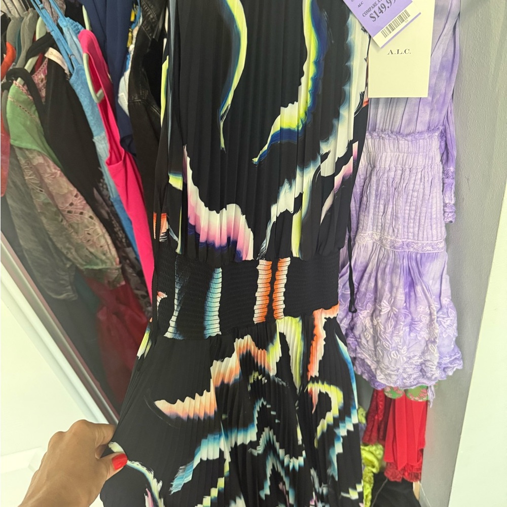 A.L.C. Black Multicolor Pleated Dress size 4